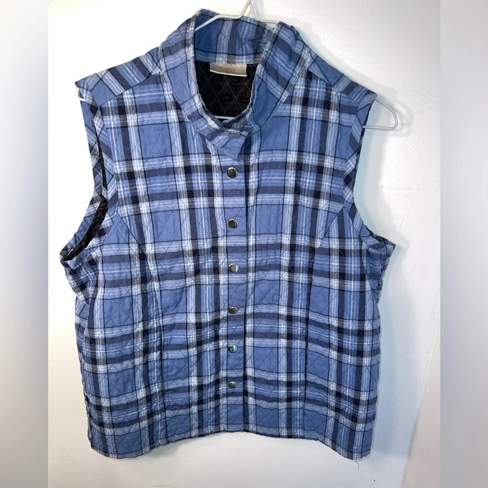 Baxter & Wells, S, blue tone plaid striped ,snap, front‎ lined vest